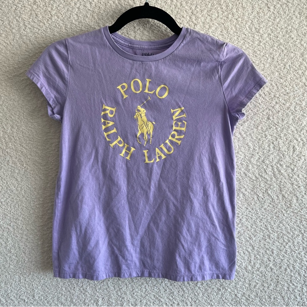 Ralph Lauren Polo Girls Purple Butter Yellow Short Sleeve T Shirt Size 12-14